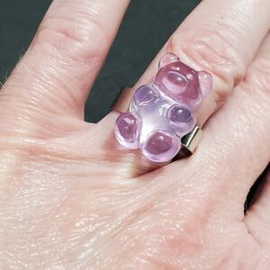 Silver tone purple gummy bear ring